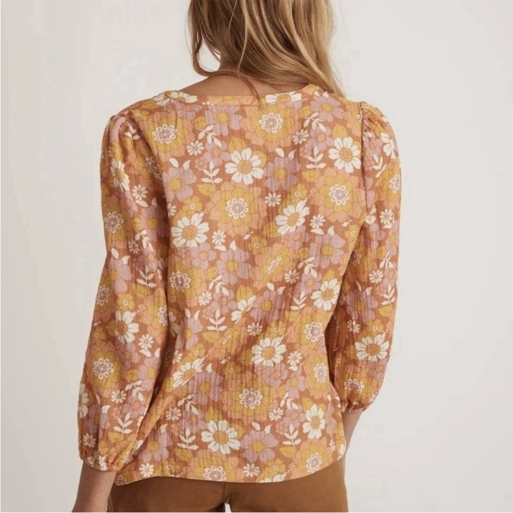 MARINE LAYER Women's Jamie Multi Floral Print Long Sleeve Split neck top Medium - Picture 10 of 10